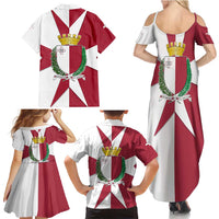 Malta Family Matching Summer Maxi Dress and Hawaiian Shirt with Red White Crossburst Design - Wonder Print Shop