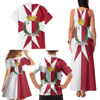 Malta Family Matching Tank Maxi Dress and Hawaiian Shirt with Red White Crossburst Design - Wonder Print Shop