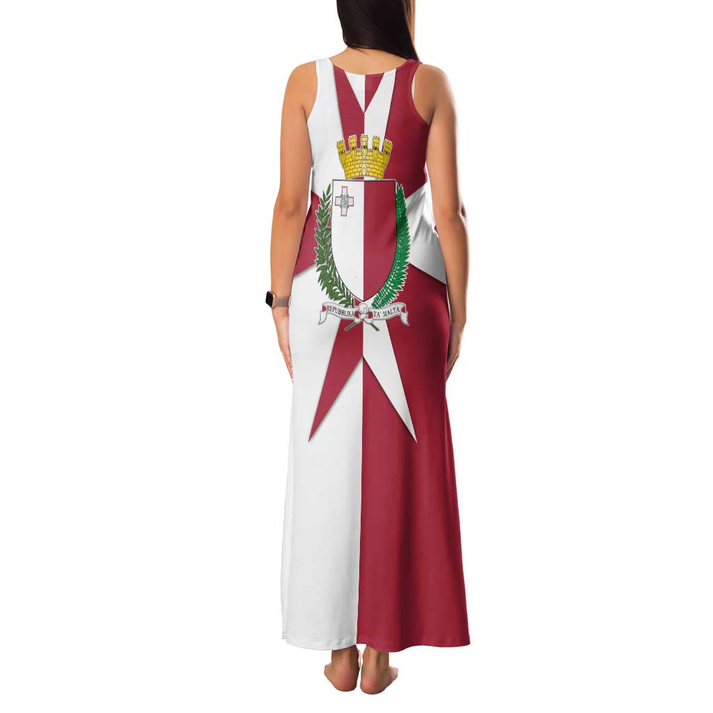 Malta Family Matching Tank Maxi Dress and Hawaiian Shirt with Red White Crossburst Design - Wonder Print Shop