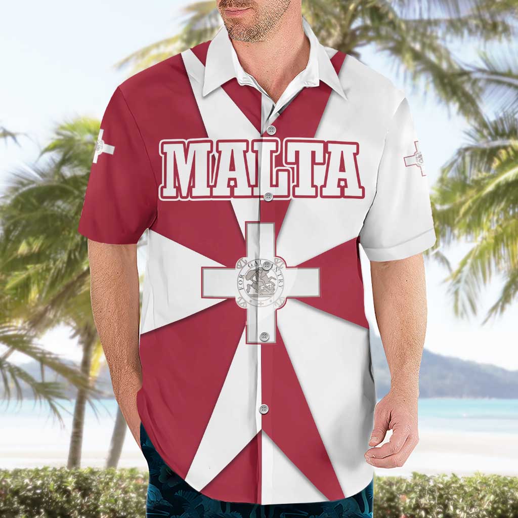 Malta Hawaiian Shirt with Red White Crossburst Design - Wonder Print Shop