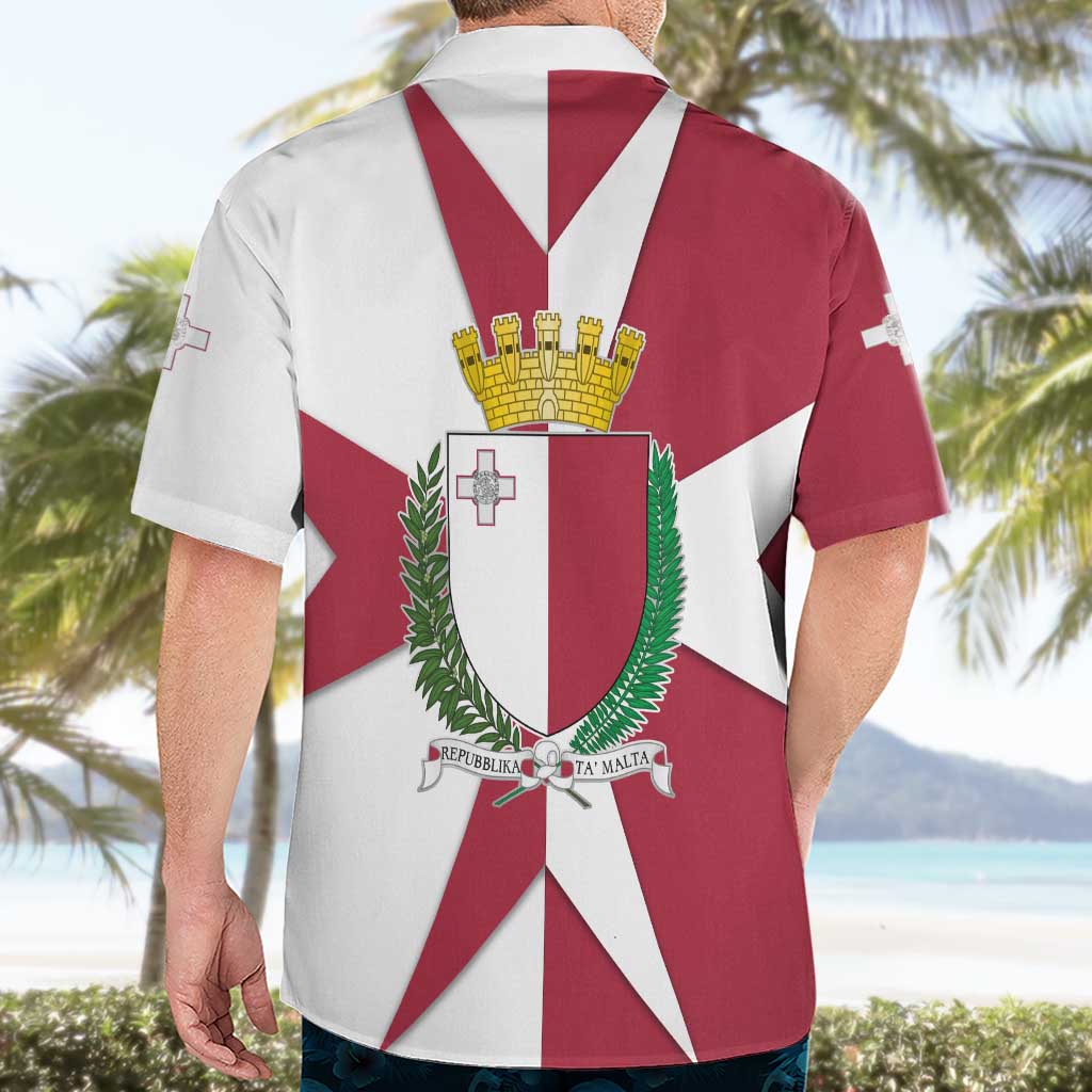 Malta Hawaiian Shirt with Red White Crossburst Design - Wonder Print Shop
