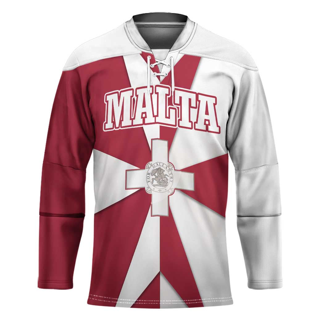 Malta Hockey Jersey with Red White Crossburst Design - Wonder Print Shop