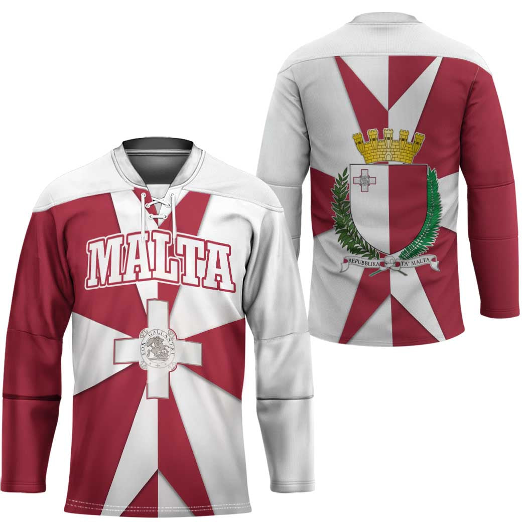 Malta Hockey Jersey with Red White Crossburst Design - Wonder Print Shop