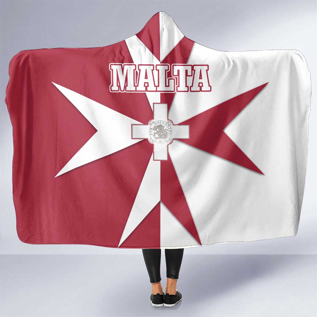 Malta Hooded Blanket with Red White Crossburst Design - Wonder Print Shop