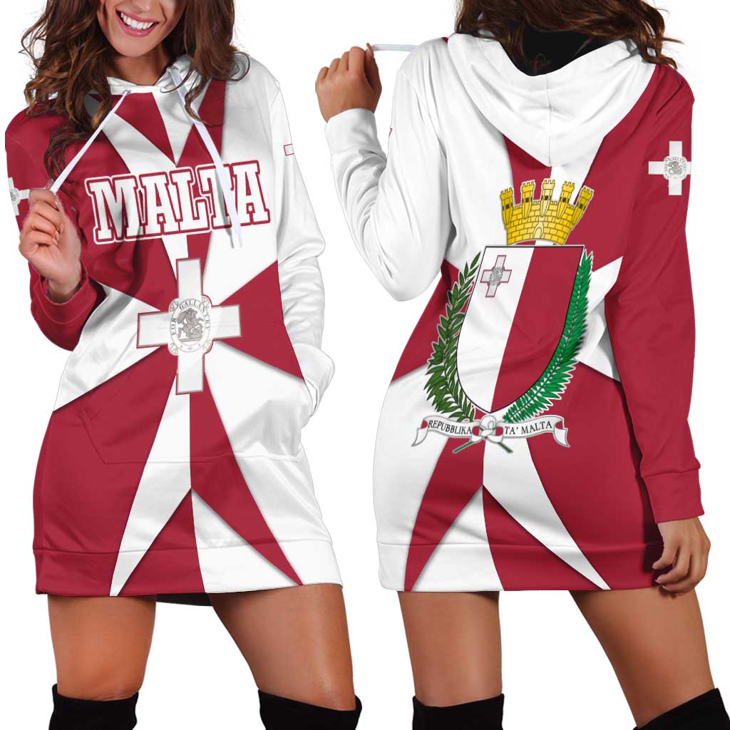 Malta Hoodie Dress with Red White Crossburst Design - Wonder Print Shop