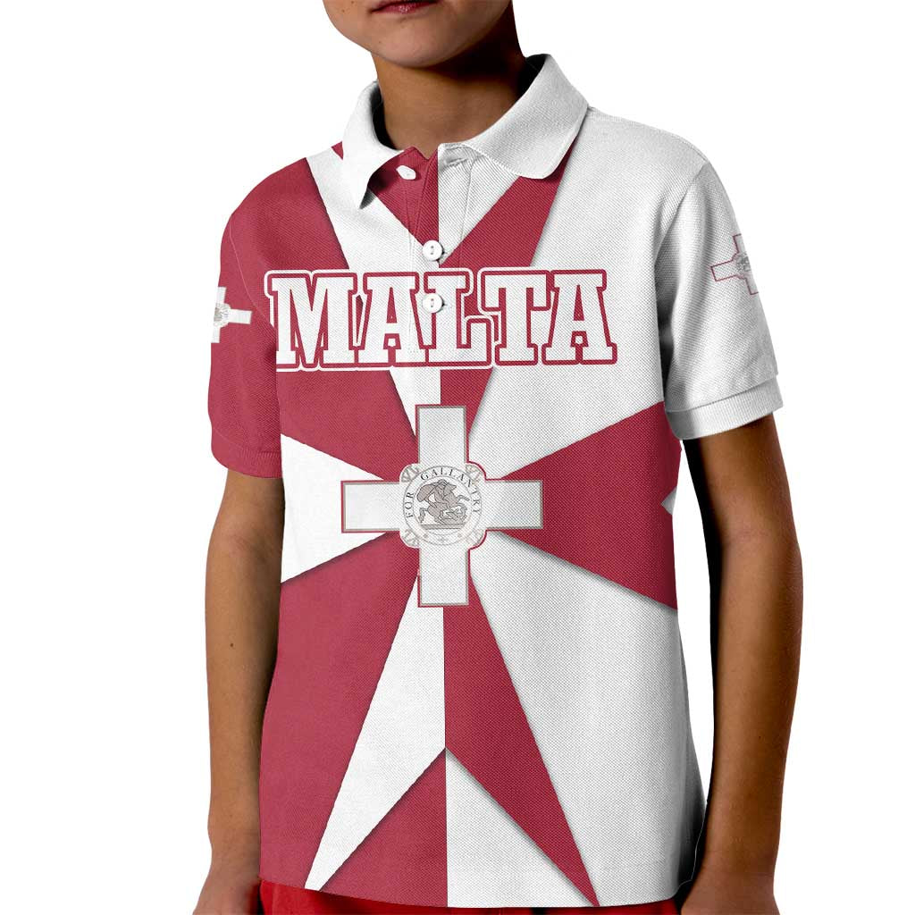 Malta Kid Polo Shirt with Red White Crossburst Design - Wonder Print Shop
