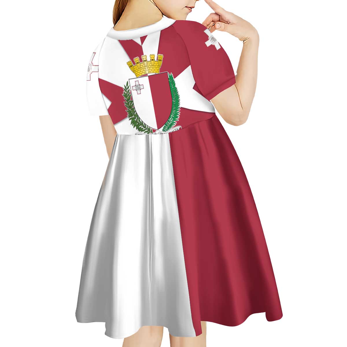 Malta Kid Short Sleeve Dress with Red White Crossburst Design - Wonder Print Shop