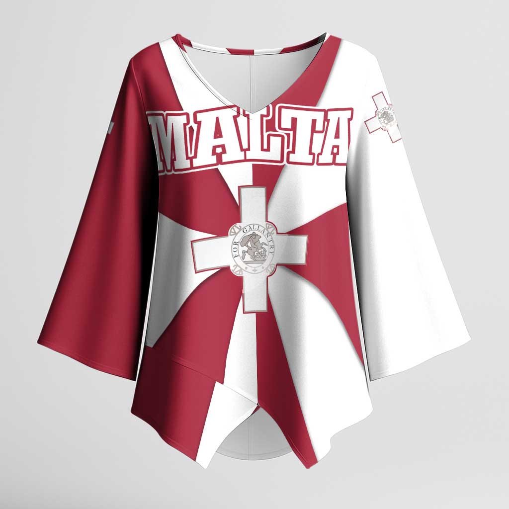 Malta Kimono Sleeve Blouse with Red White Crossburst Design - Wonder Print Shop