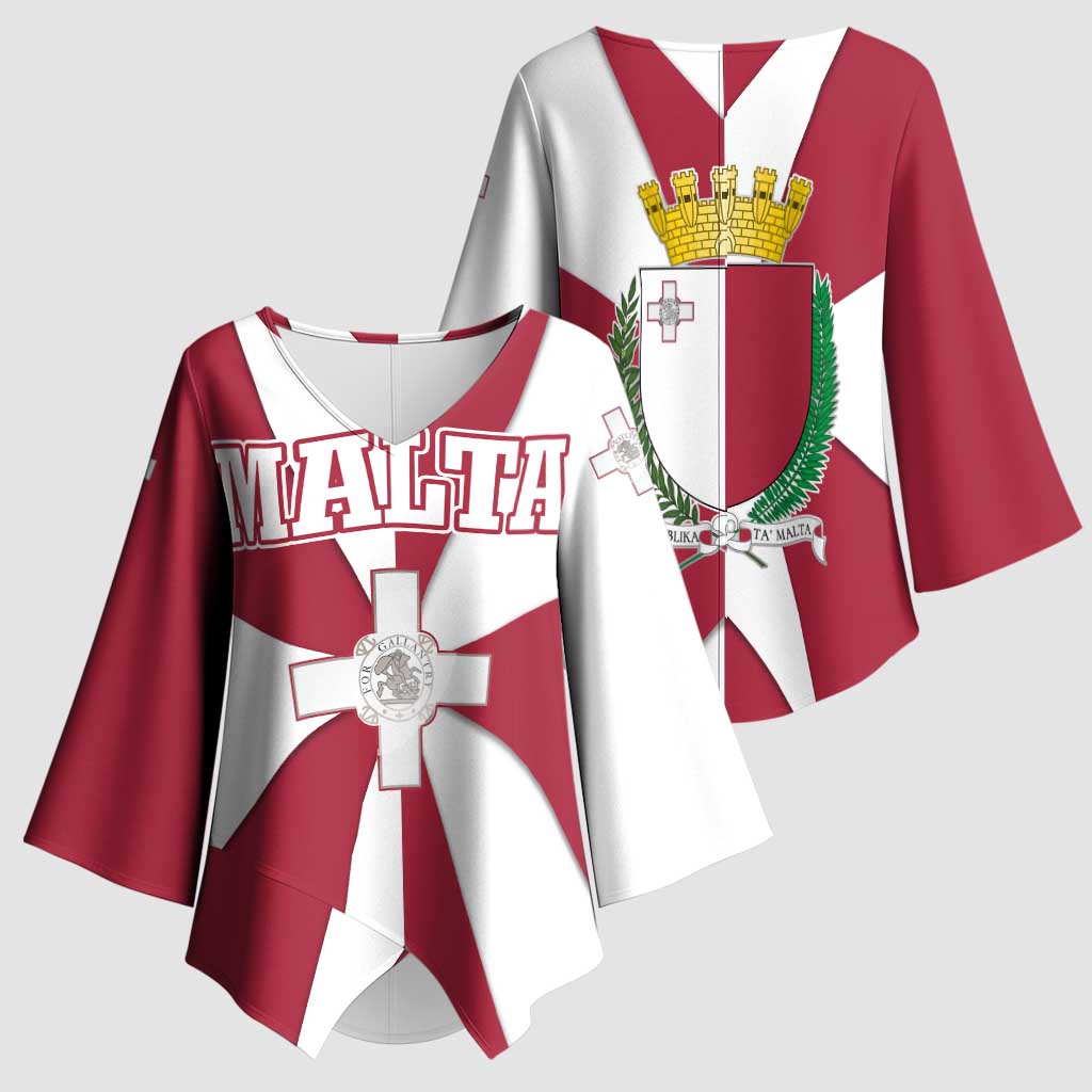 Malta Kimono Sleeve Blouse with Red White Crossburst Design - Wonder Print Shop