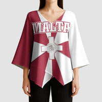 Malta Kimono Sleeve Blouse with Red White Crossburst Design - Wonder Print Shop