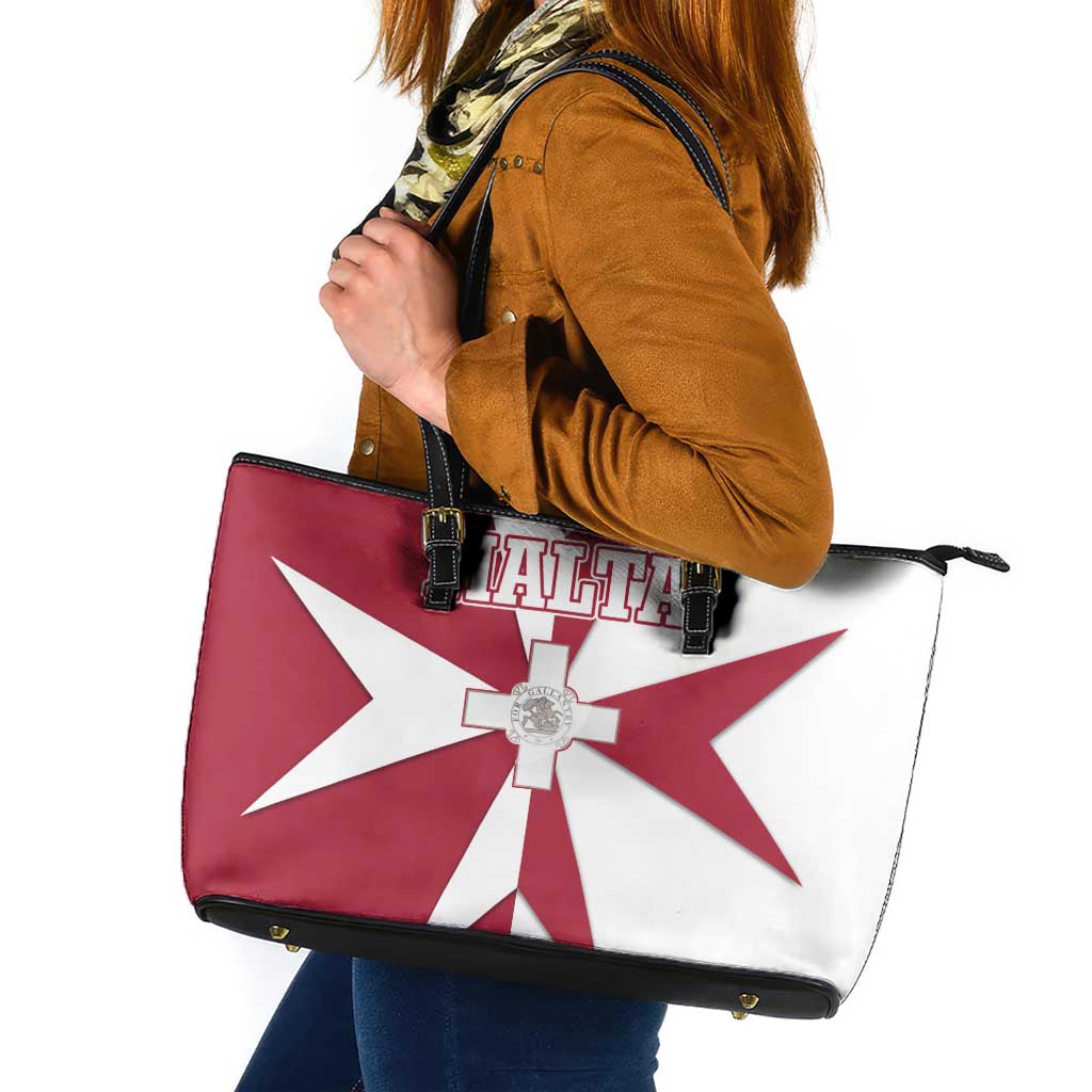 Malta Leather Tote Bag with Red White Crossburst Design - Wonder Print Shop