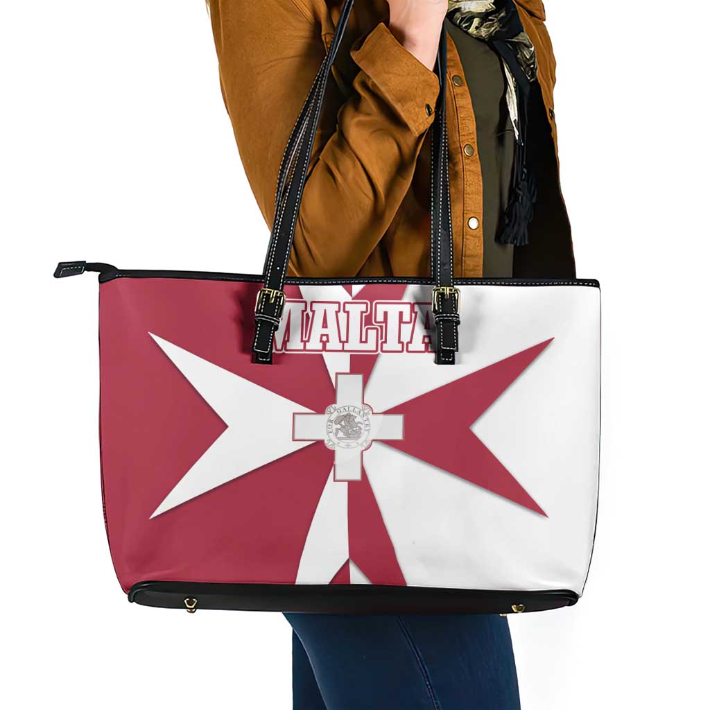 Malta Leather Tote Bag with Red White Crossburst Design - Wonder Print Shop