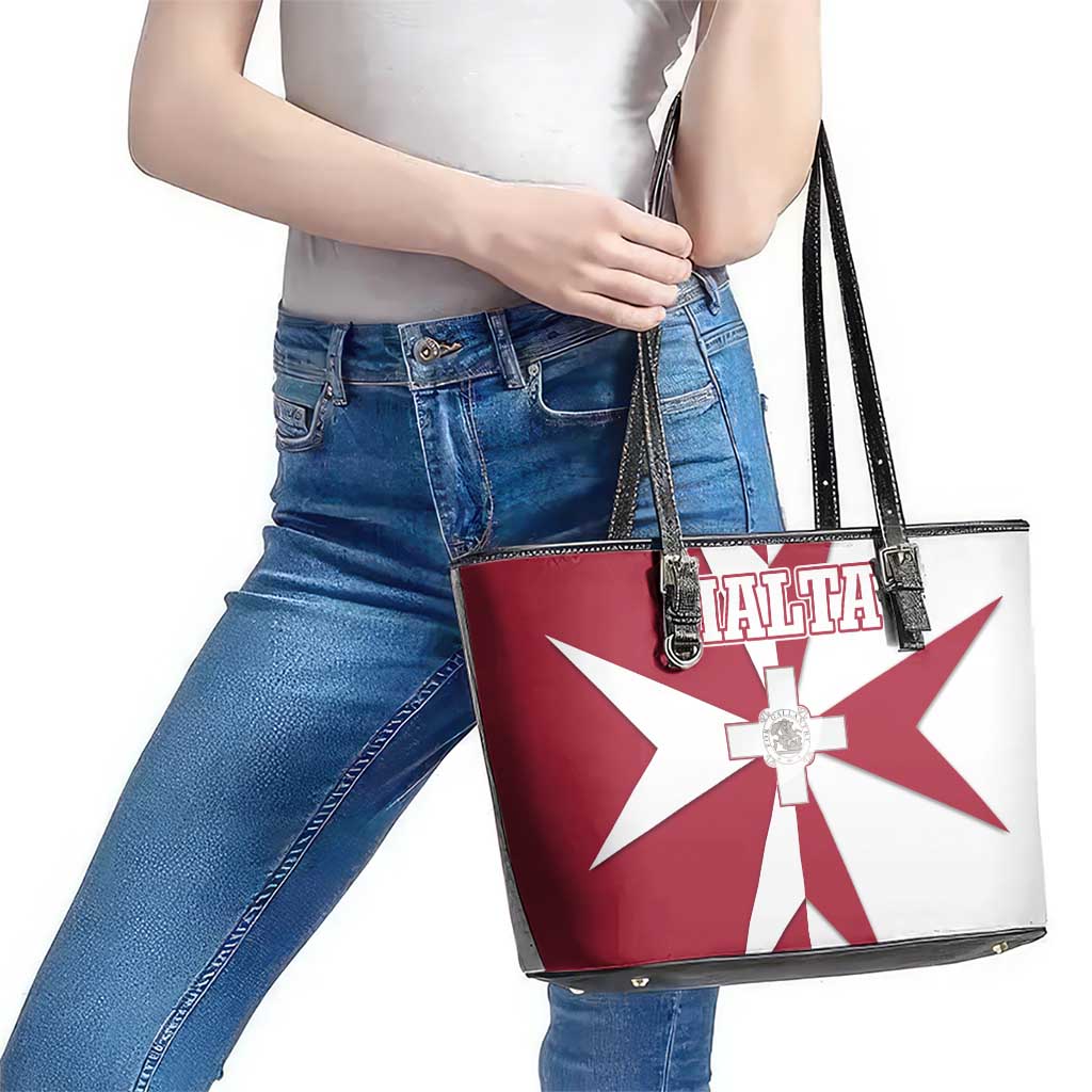 Malta Leather Tote Bag with Red White Crossburst Design - Wonder Print Shop