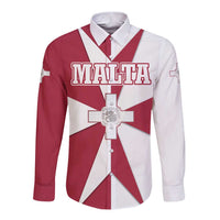 Malta Long Sleeve Button Shirt with Red White Crossburst Design - Wonder Print Shop