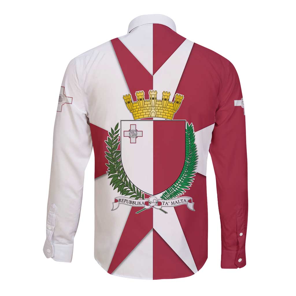 Malta Long Sleeve Button Shirt with Red White Crossburst Design - Wonder Print Shop