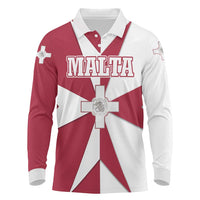 Malta Long Sleeve Polo Shirt with Red White Crossburst Design - Wonder Print Shop