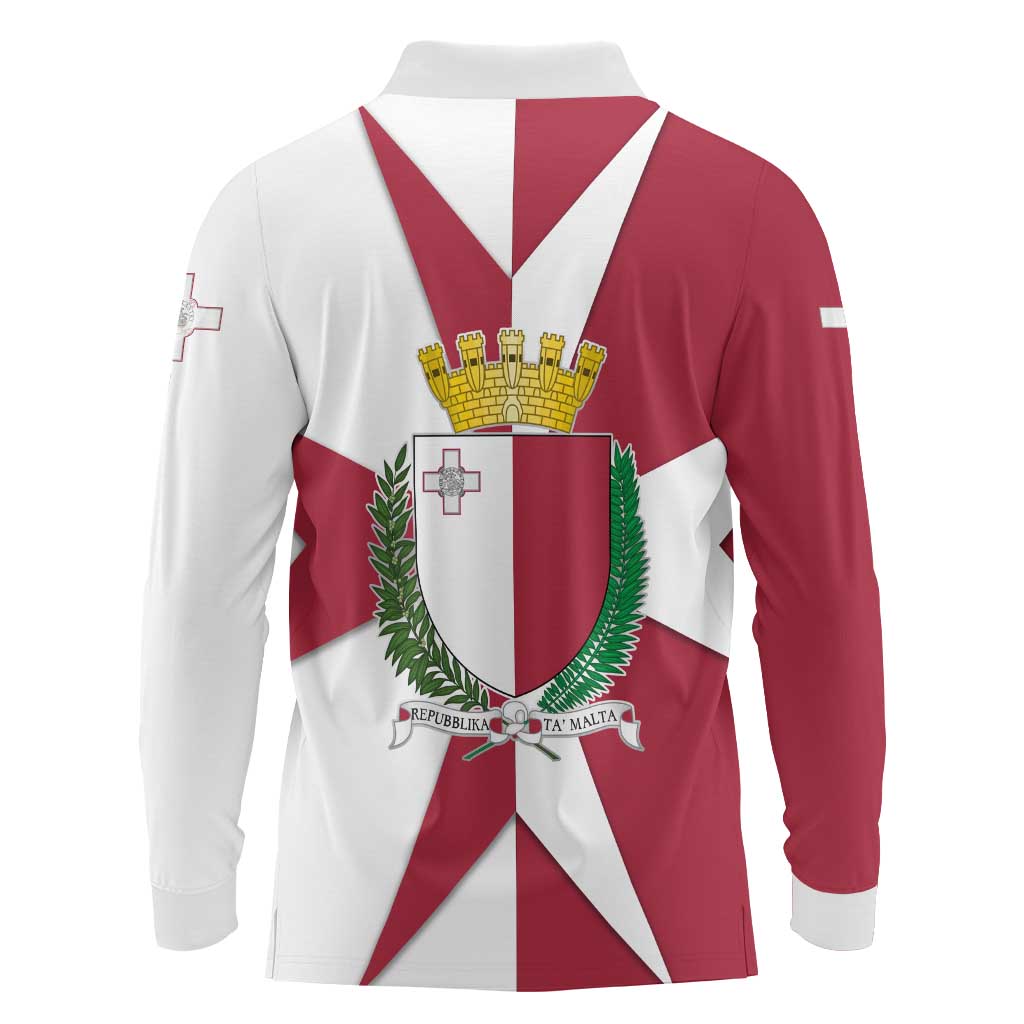Malta Long Sleeve Polo Shirt with Red White Crossburst Design - Wonder Print Shop