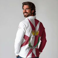 Malta Long Sleeve Polo Shirt with Red White Crossburst Design - Wonder Print Shop