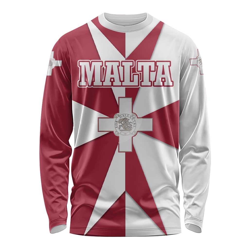 Malta Long Sleeve Shirt with Red White Crossburst Design - Wonder Print Shop