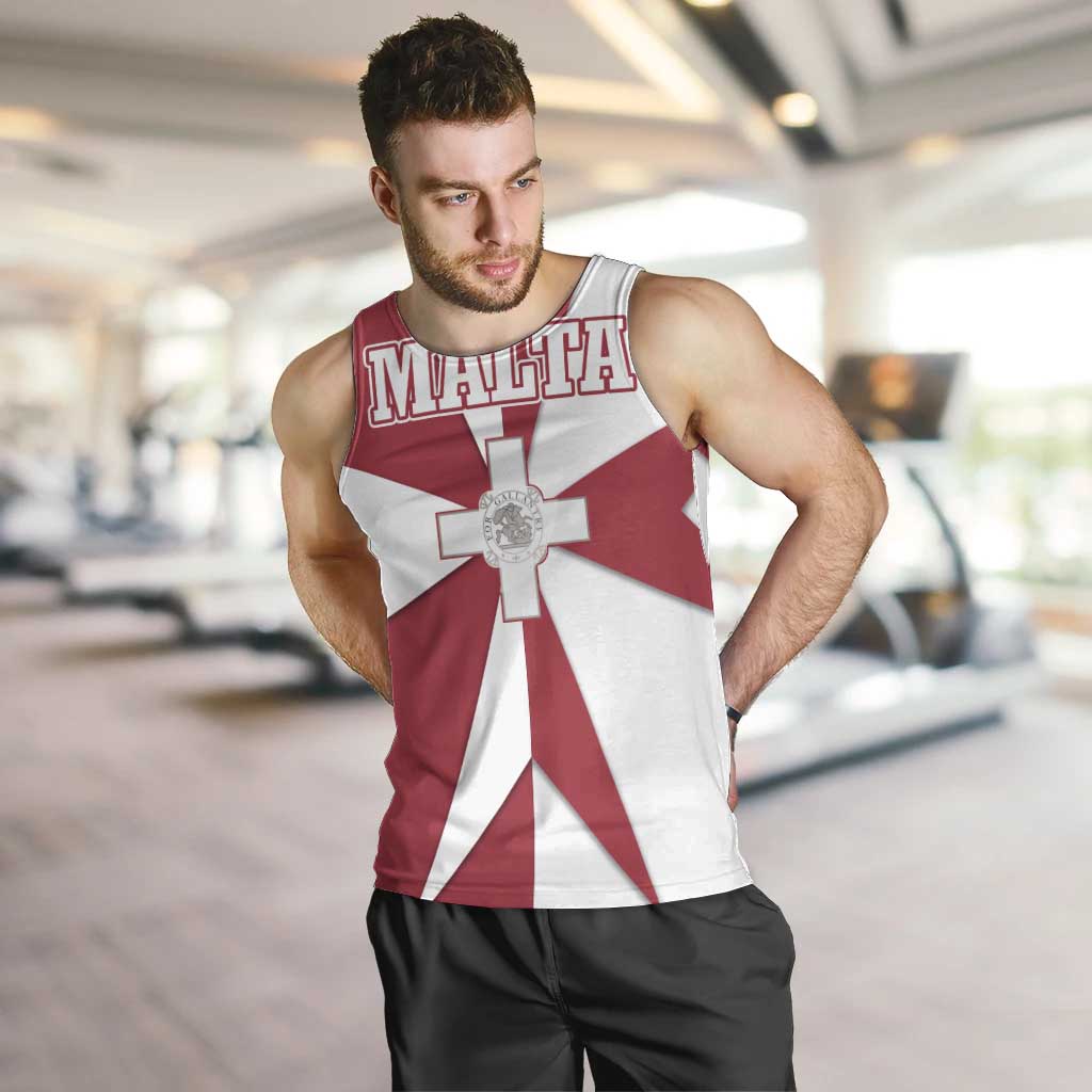 Malta Men Tank Top with Red White Crossburst Design - Wonder Print Shop
