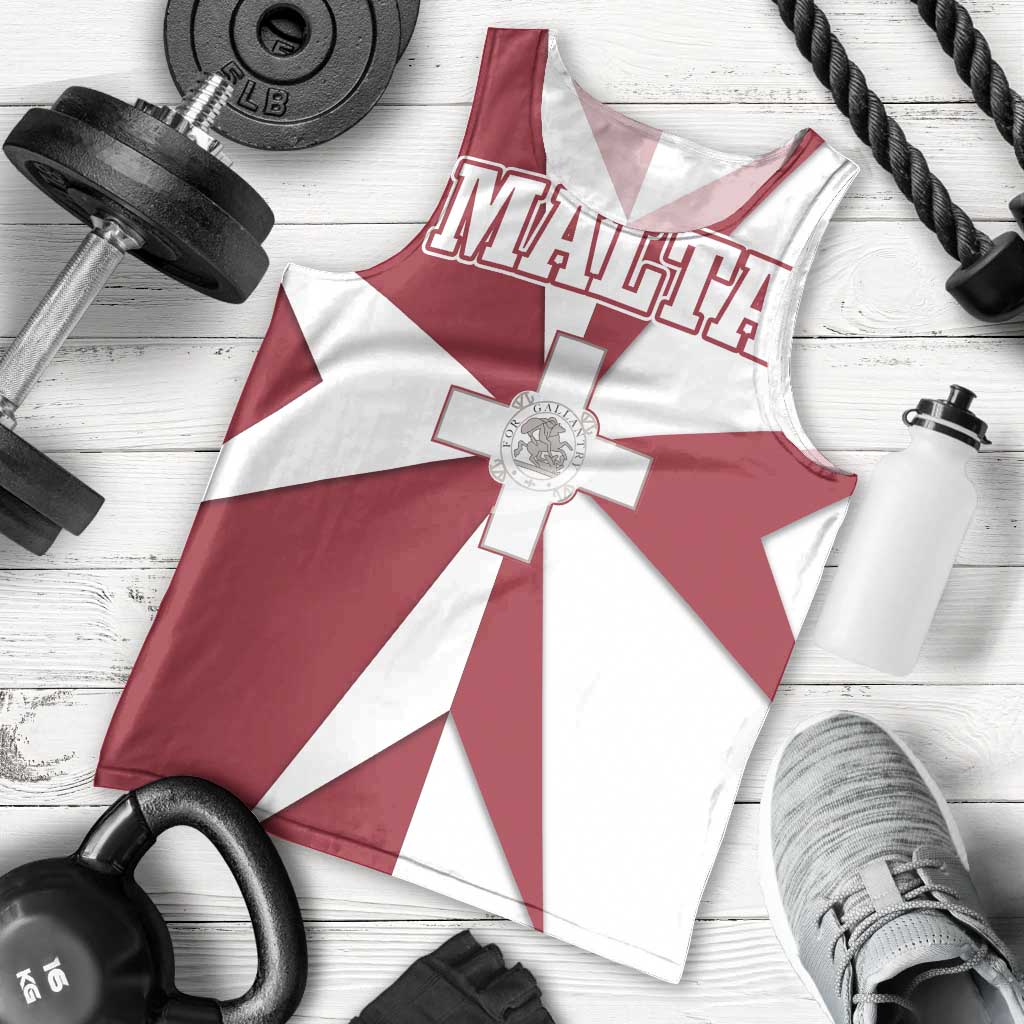 Malta Men Tank Top with Red White Crossburst Design - Wonder Print Shop