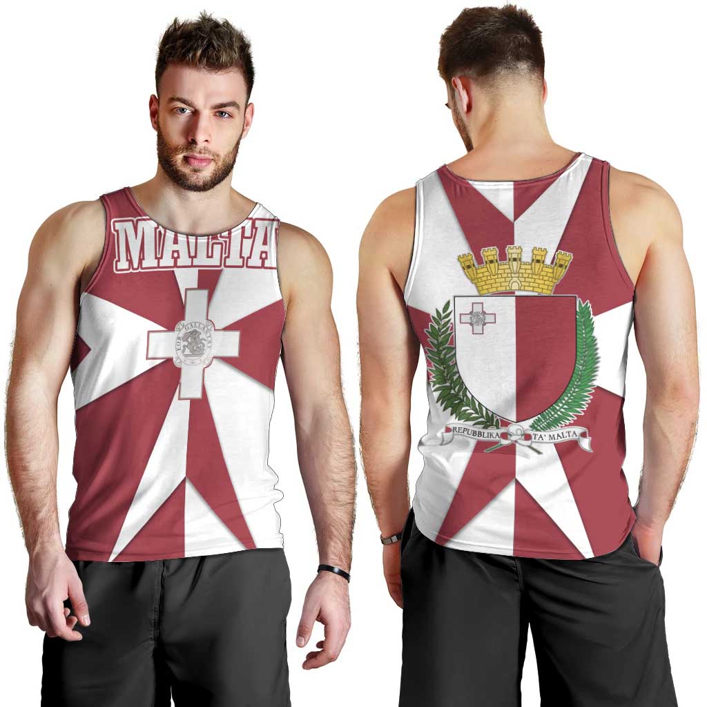 Malta Men Tank Top with Red White Crossburst Design - Wonder Print Shop