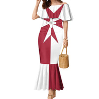 Malta Mermaid Dress with Red White Crossburst Design - Wonder Print Shop
