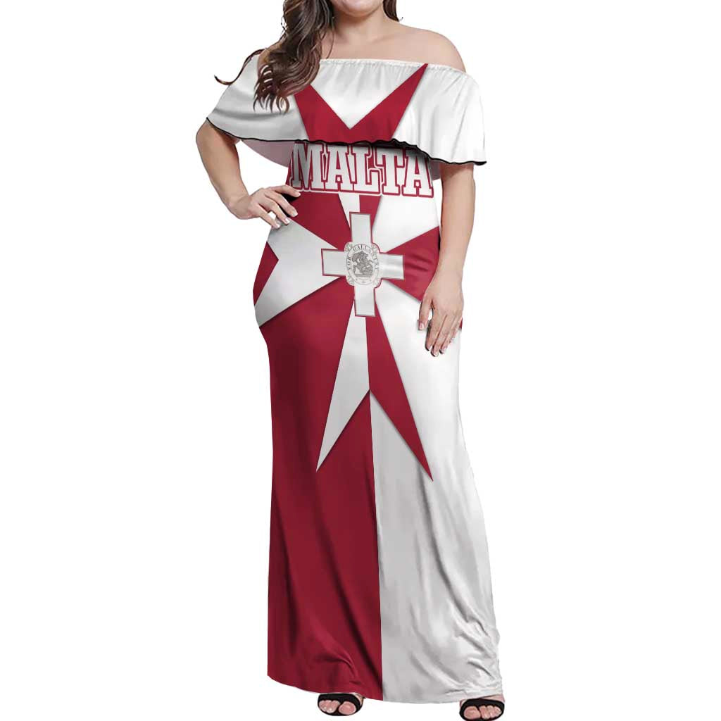 Malta Off Shoulder Maxi Dress with Red White Crossburst Design - Wonder Print Shop