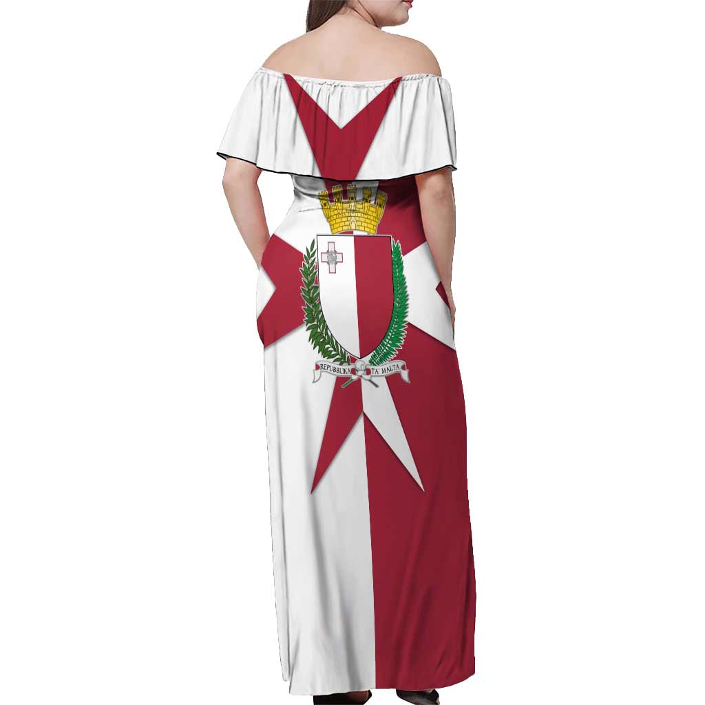 Malta Off Shoulder Maxi Dress with Red White Crossburst Design - Wonder Print Shop