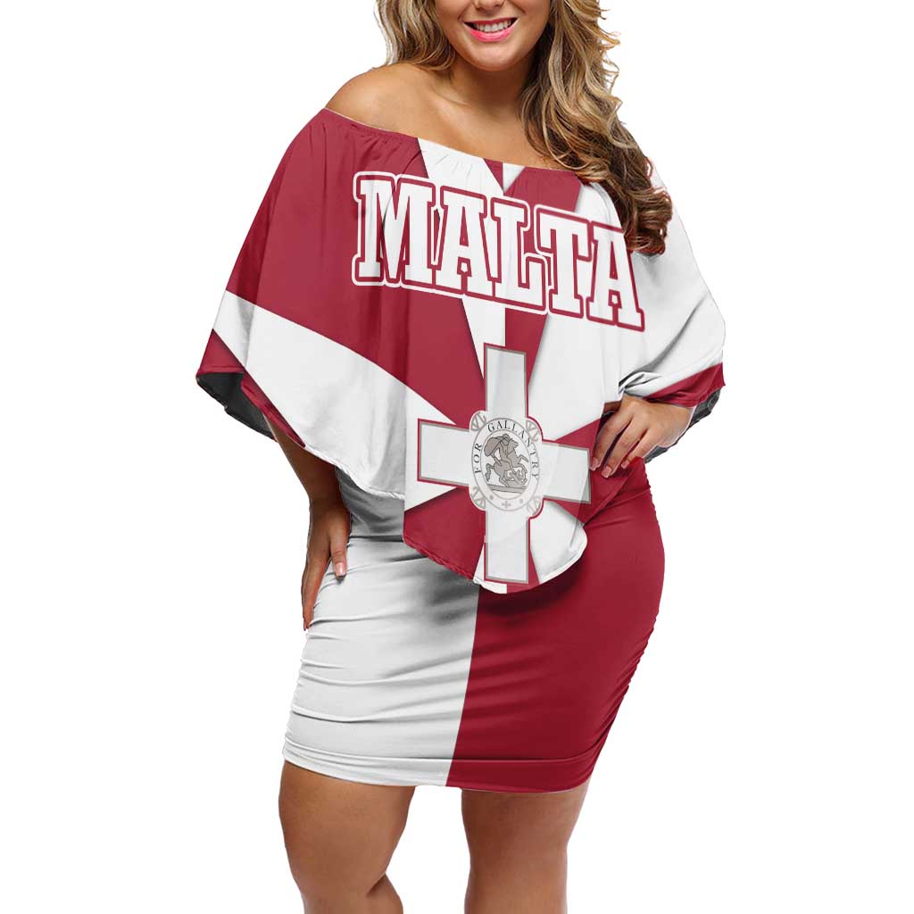 Malta Off Shoulder Short Dress with Red White Crossburst Design - Wonder Print Shop