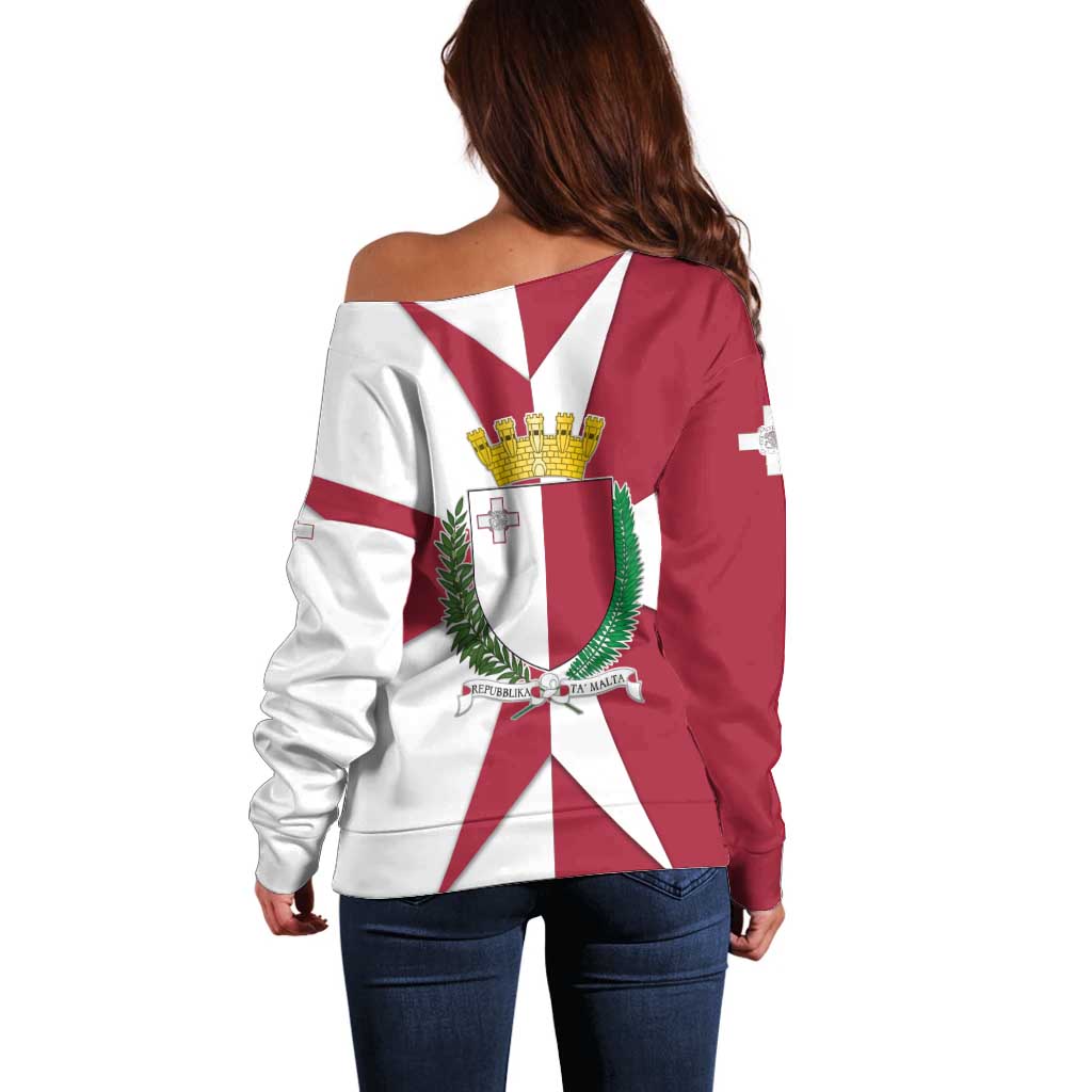 Malta Off Shoulder Sweater with Red White Crossburst Design - Wonder Print Shop
