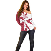 Malta Off Shoulder Sweater with Red White Crossburst Design - Wonder Print Shop