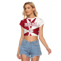 Malta Raglan Cropped T Shirt with Red White Crossburst Design - Wonder Print Shop