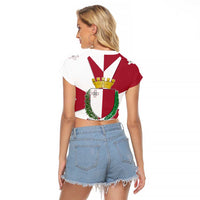 Malta Raglan Cropped T Shirt with Red White Crossburst Design - Wonder Print Shop