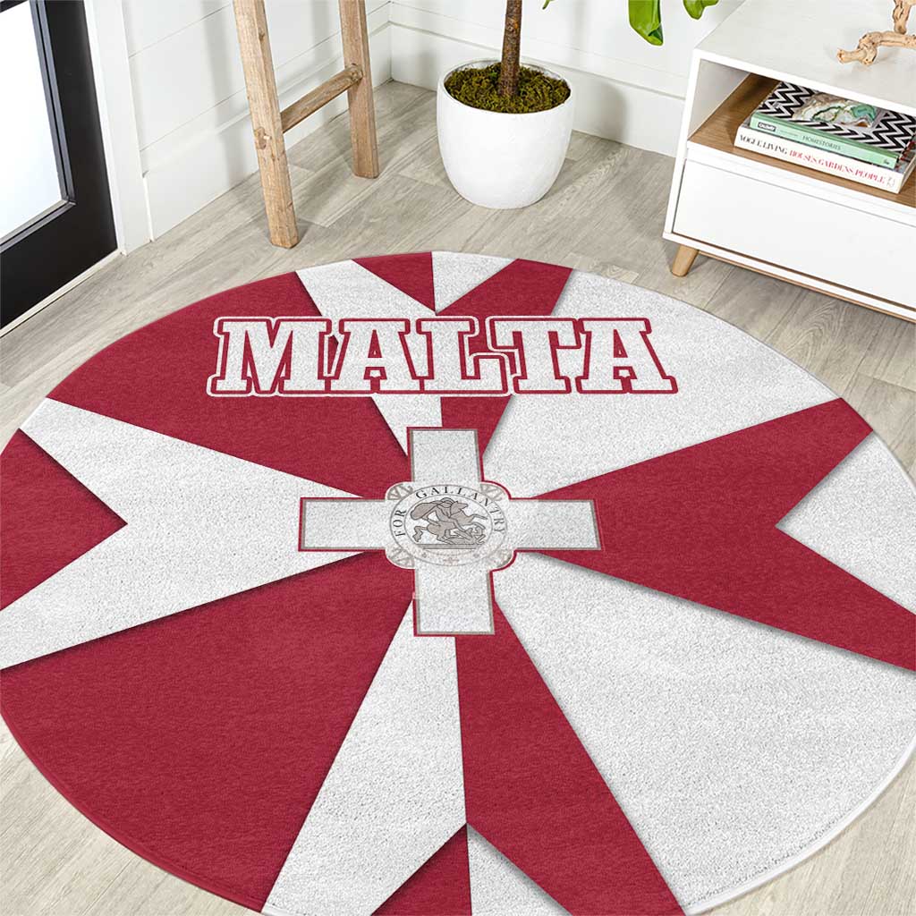 Malta Round Carpet with Red White Crossburst Design - Wonder Print Shop