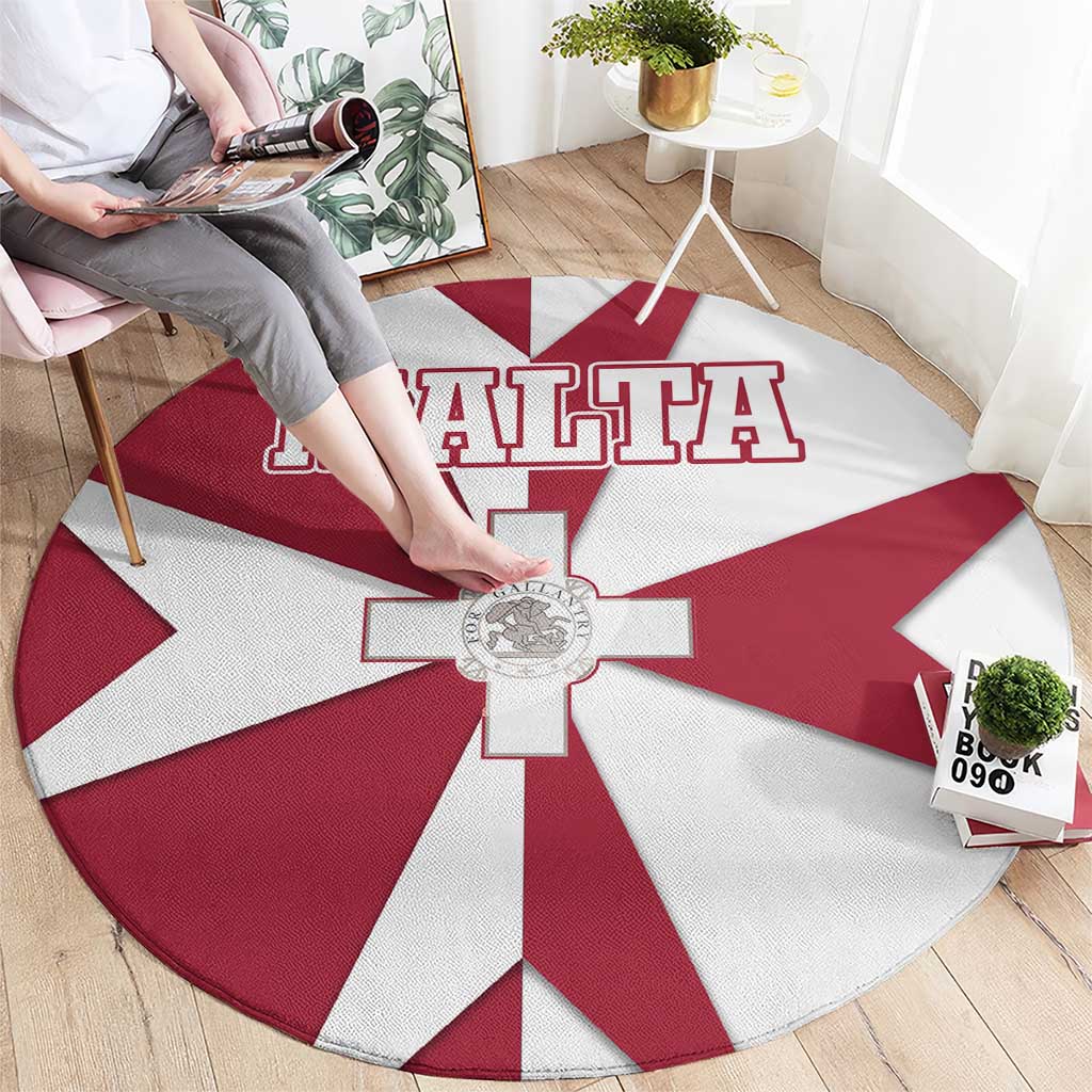 Malta Round Carpet with Red White Crossburst Design - Wonder Print Shop