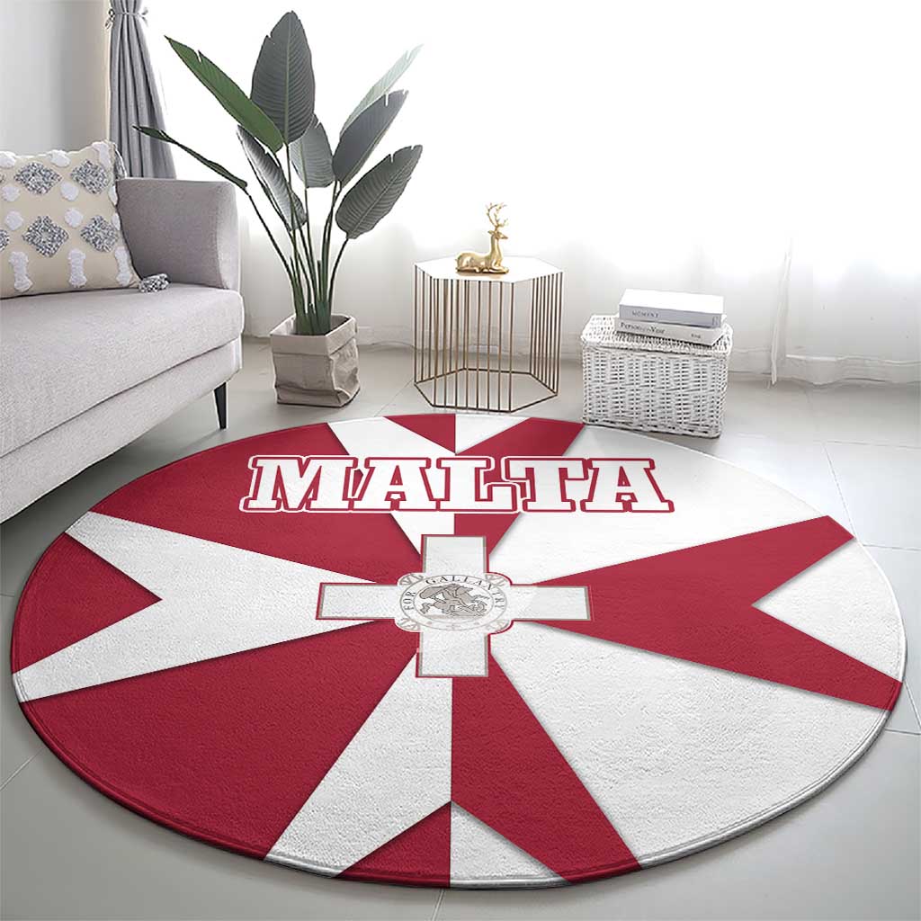 Malta Round Carpet with Red White Crossburst Design - Wonder Print Shop