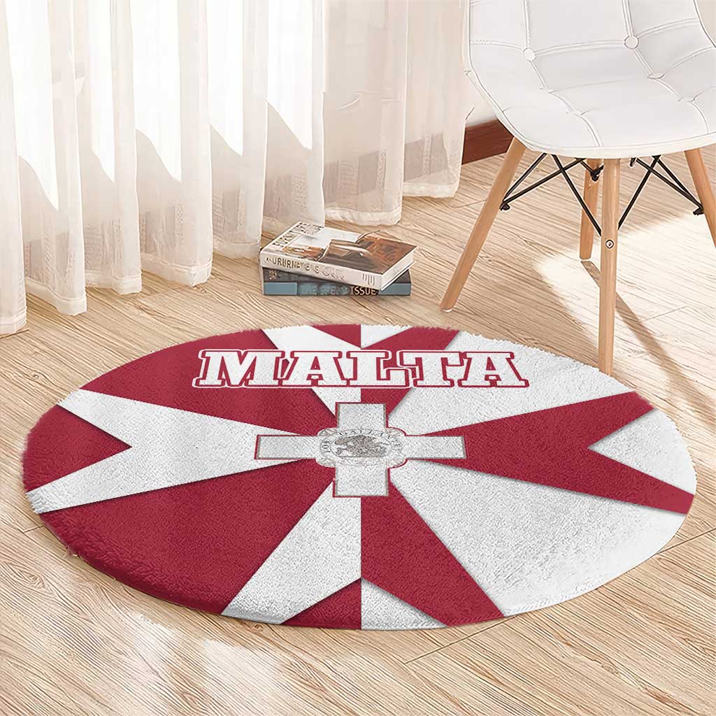 Malta Round Carpet with Red White Crossburst Design - Wonder Print Shop