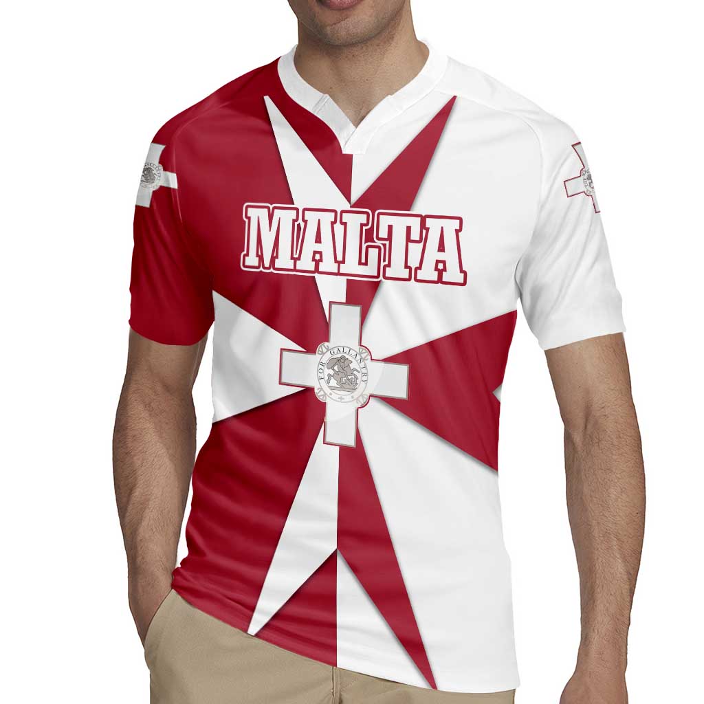 Malta Rugby Jersey with Red White Crossburst Design - Wonder Print Shop