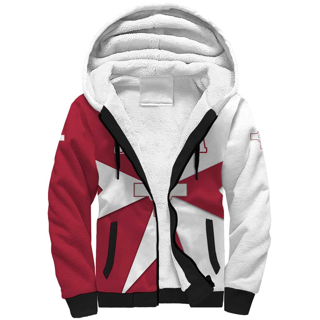 Malta Sherpa Hoodie with Red White Crossburst Design - Wonder Print Shop