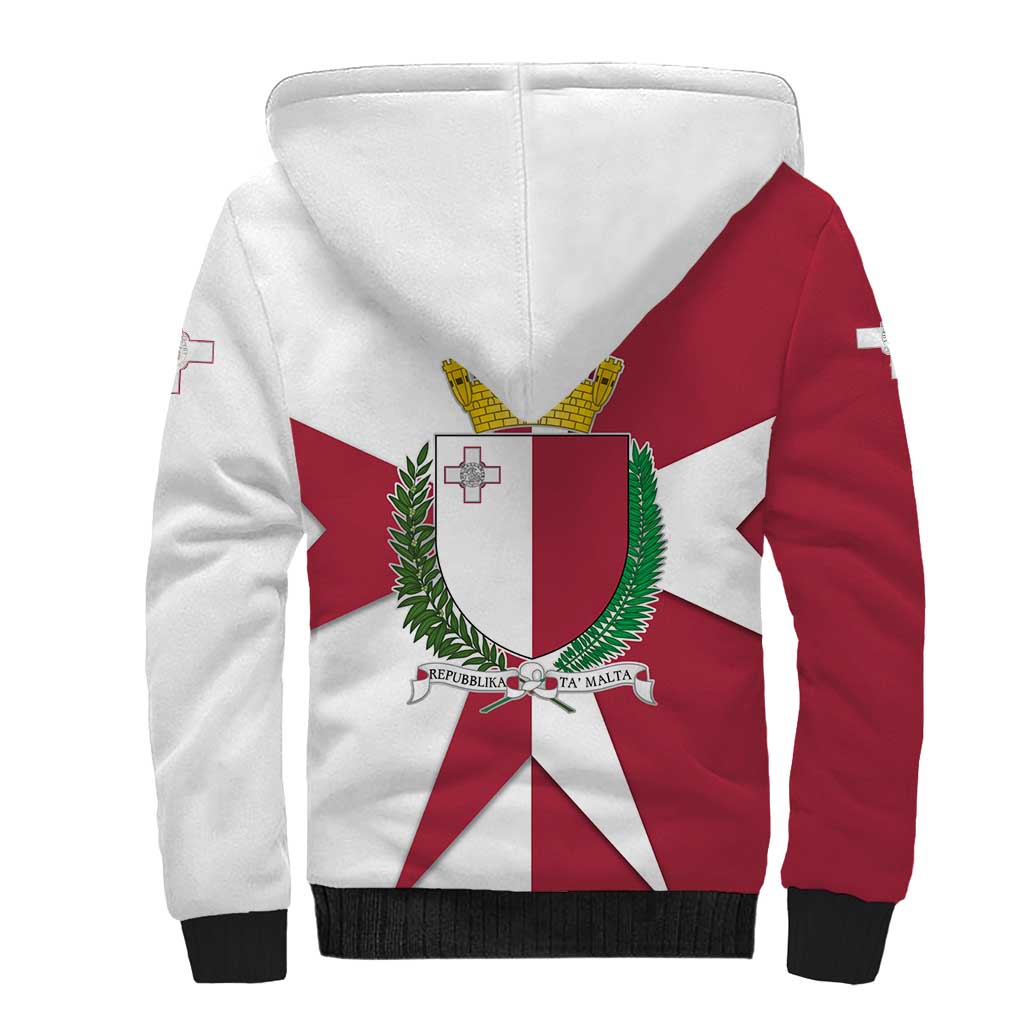 Malta Sherpa Hoodie with Red White Crossburst Design - Wonder Print Shop