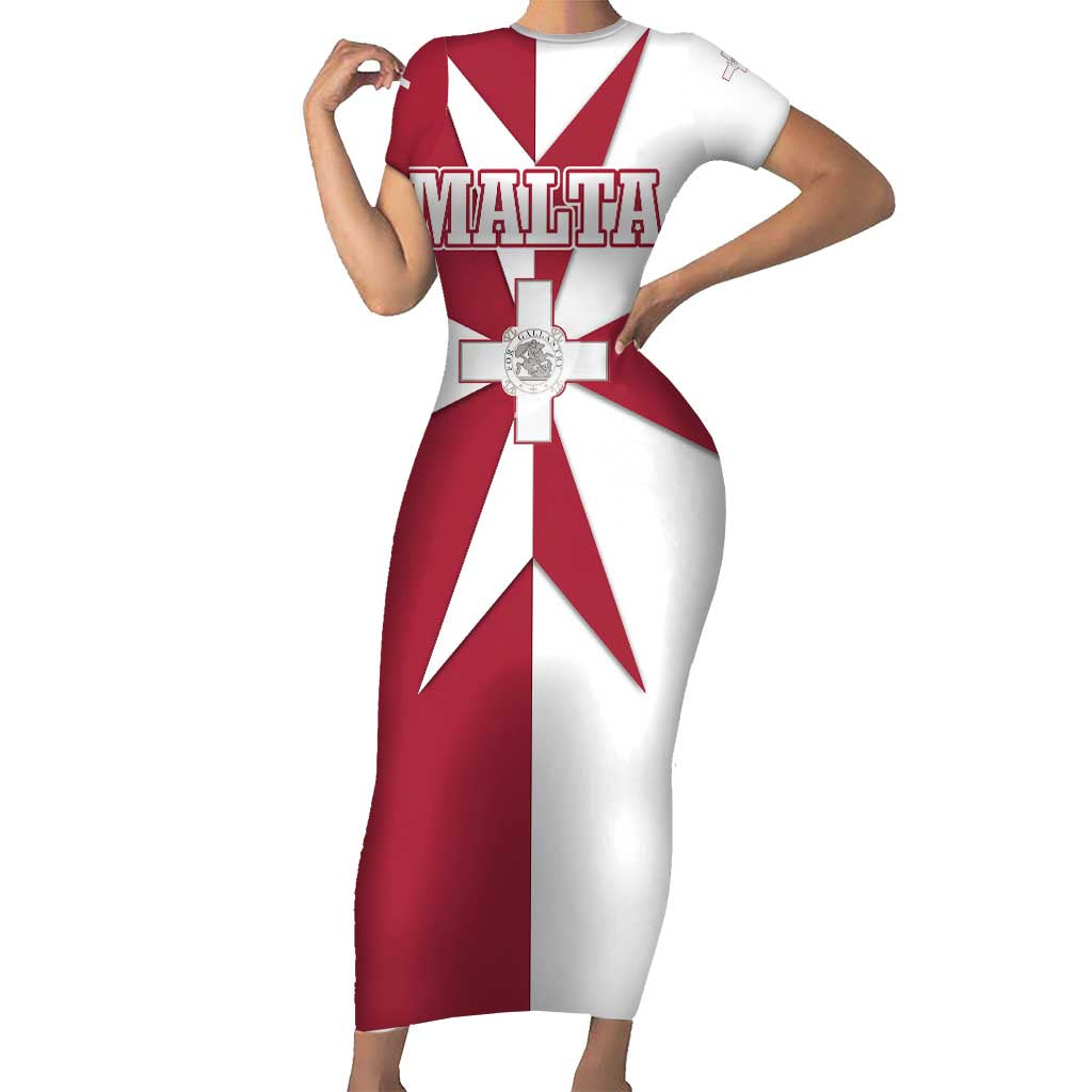 Malta Short Sleeve Bodycon Dress with Red White Crossburst Design - Wonder Print Shop