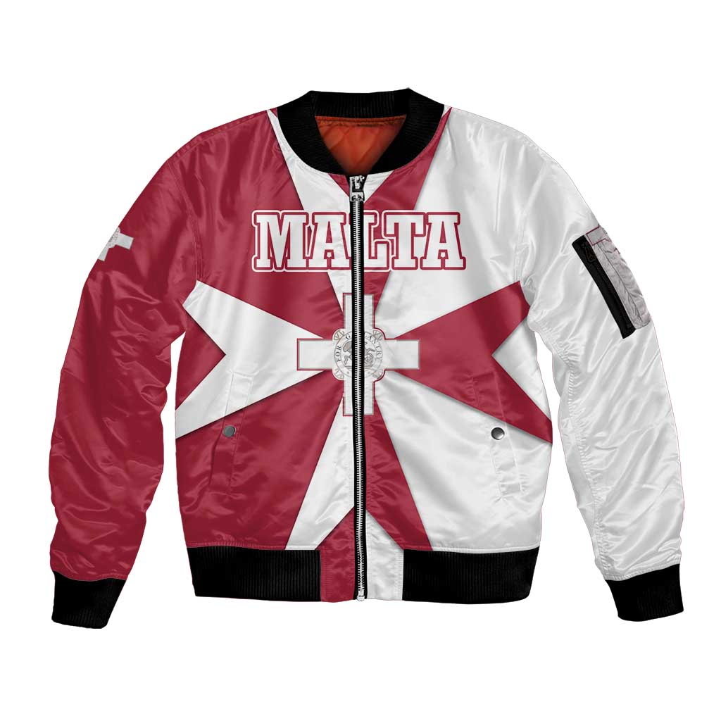Malta Sleeve Zip Bomber Jacket with Red White Crossburst Design - Wonder Print Shop