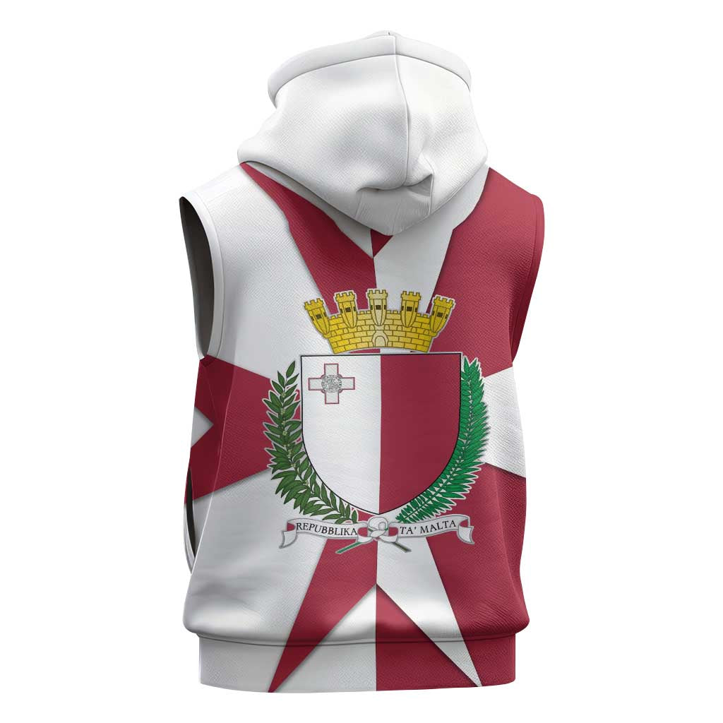 Malta Sleeveless Hoodie with Red White Crossburst Design - Wonder Print Shop