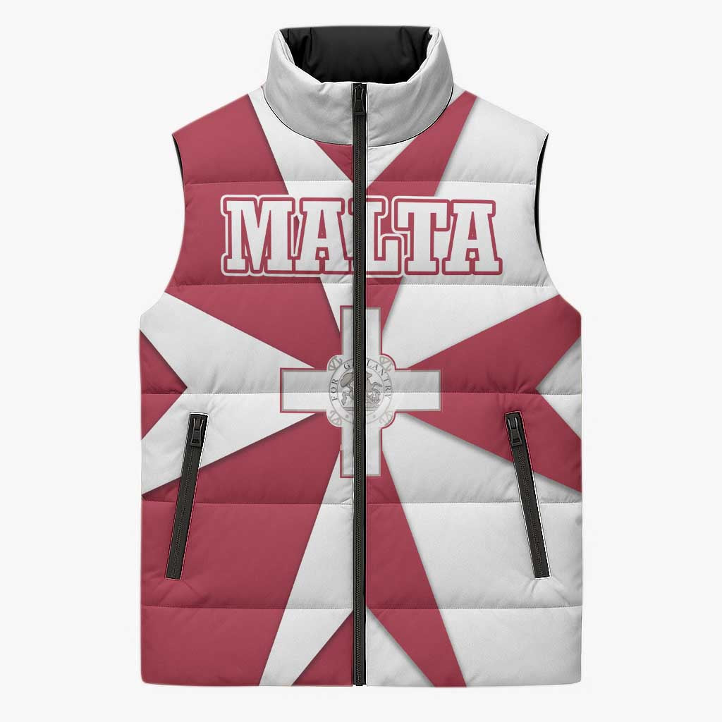 Malta Sleeveless Puffer Jacket with Red White Crossburst Design - Wonder Print Shop