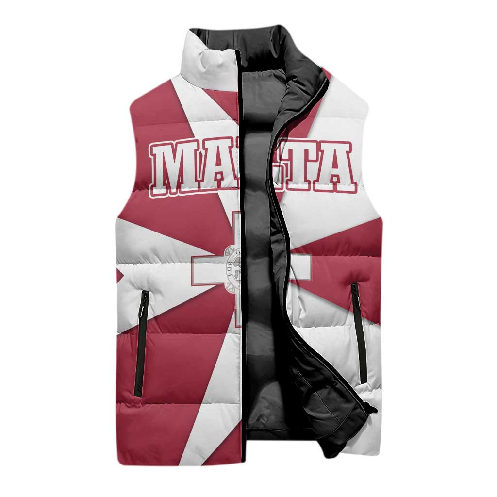 Malta Sleeveless Puffer Jacket with Red White Crossburst Design - Wonder Print Shop