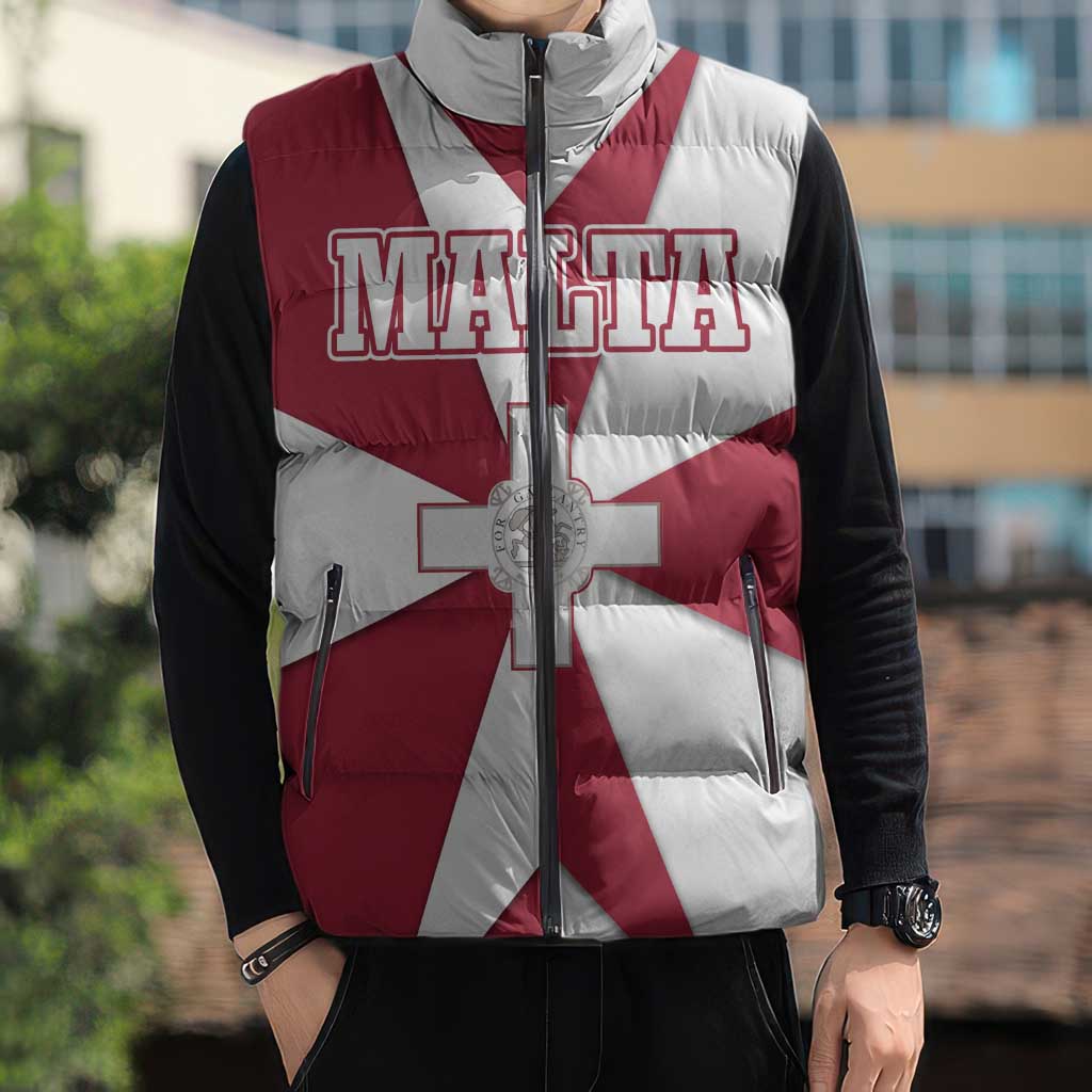 Malta Sleeveless Puffer Jacket with Red White Crossburst Design - Wonder Print Shop