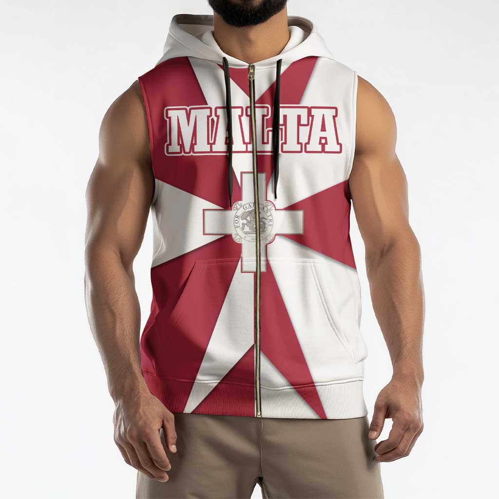 Malta Sleeveless Zip Hoodie with Red White Crossburst Design - Wonder Print Shop