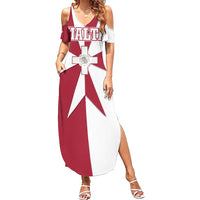 Malta Summer Maxi Dress with Red White Crossburst Design - Wonder Print Shop