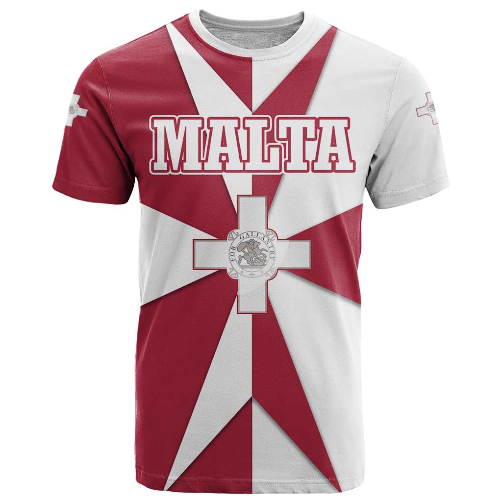 Malta T Shirt with Red White Crossburst Design - Wonder Print Shop